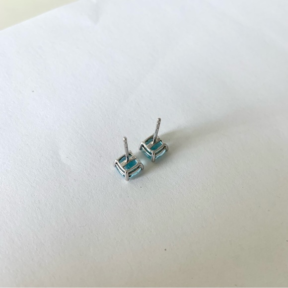 London Blue Topaz Square 10K White Gold Stud Large Gem Stone Earrings - Picture 4 of 5